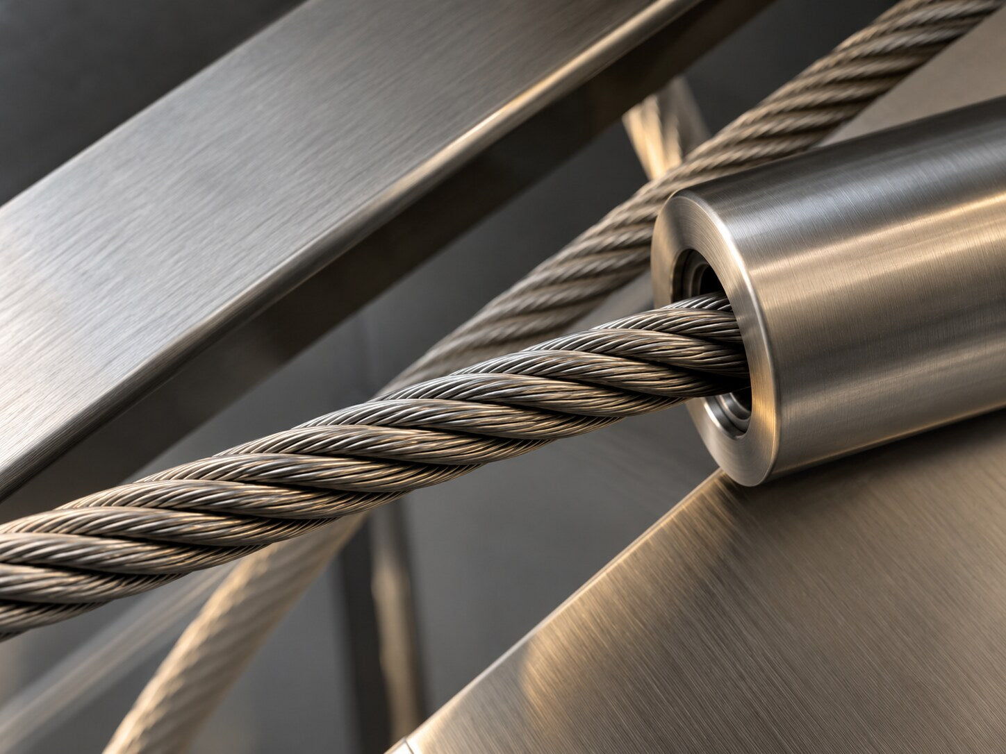 Brushed titanium and braided steel cable