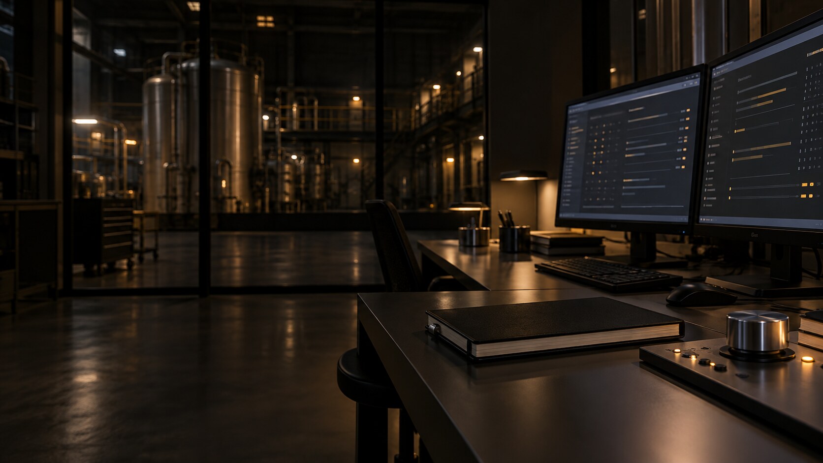 Quiet operational control room after hours